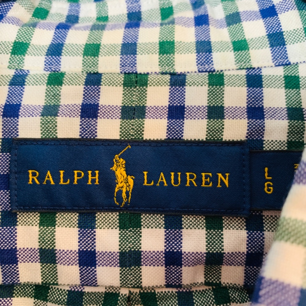 Ralph Lauren Plaid Button Down Shirt Mens Large Blue Green White Checkered Pony - Picture 2 of 15
